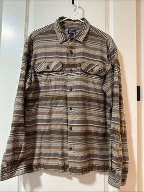 Patagonia Striped Button-Up Flannel Shirt  - Brown & Tan